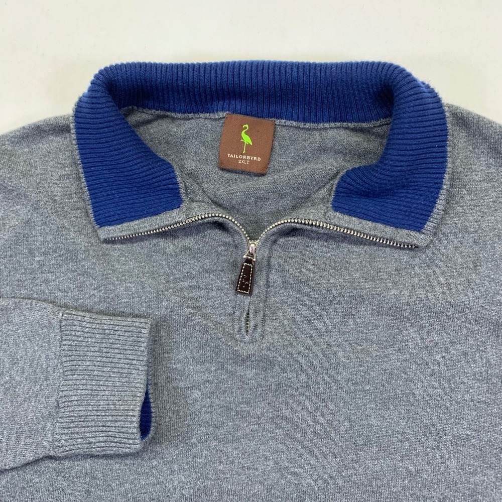 Tailorbyrd 2XLT Gray Quarter Zip Pullover Sweater Mens Long Sleeve Golf‎ Prepppy